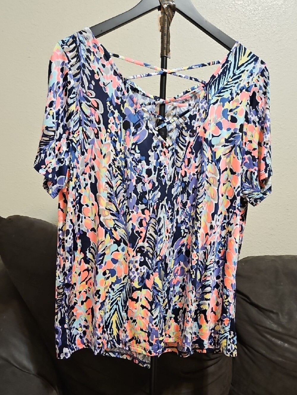 Sew In Love Navy Multi Floral Short Sleeve Top - Picture 4 of 8